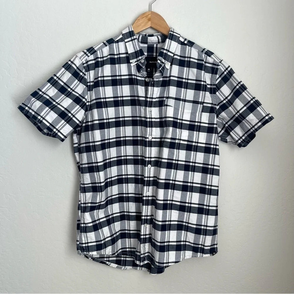 Hurley Men’s Navy White Plaid Surfer Short Sleeve Button Down Shirt Size Medium - Picture 1 of 4